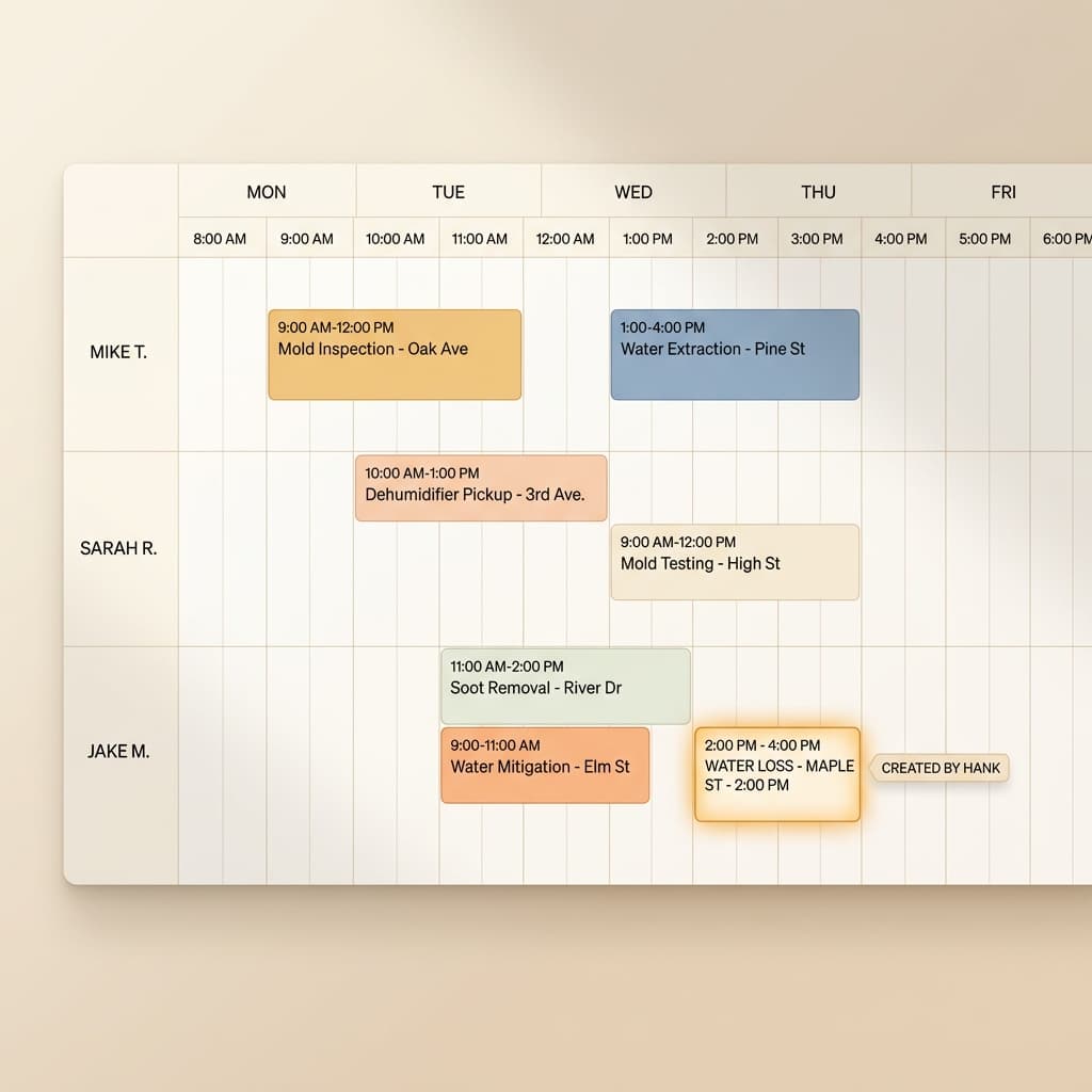 CRM calendar with a job auto-created by Hank